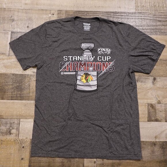 Chicago Blackhawks Reebok shirt 2015 Stanley Cup Champions men's Large Gray - Picture 1 of 8